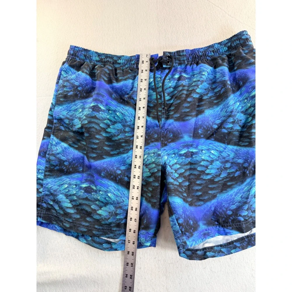 Reel legends Blue School of Fish Graphic Print Swim Trunks Board Shorts Mens XL